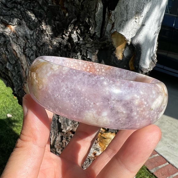 SUPER RARE - Amethyst Flower Agate Bangle Bracelet - Picture 3 of 7